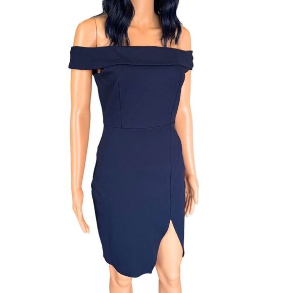 Lulus Way of Love Navy Blue Off the Shoulder Bodycon Mini Dress Size Small - Picture 4 of 7